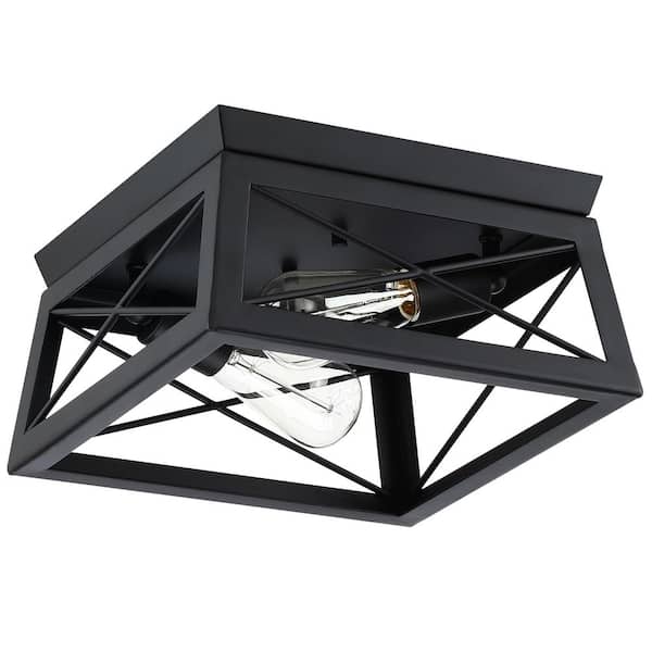 12 in. 2-Light Matte Black Flush Mount