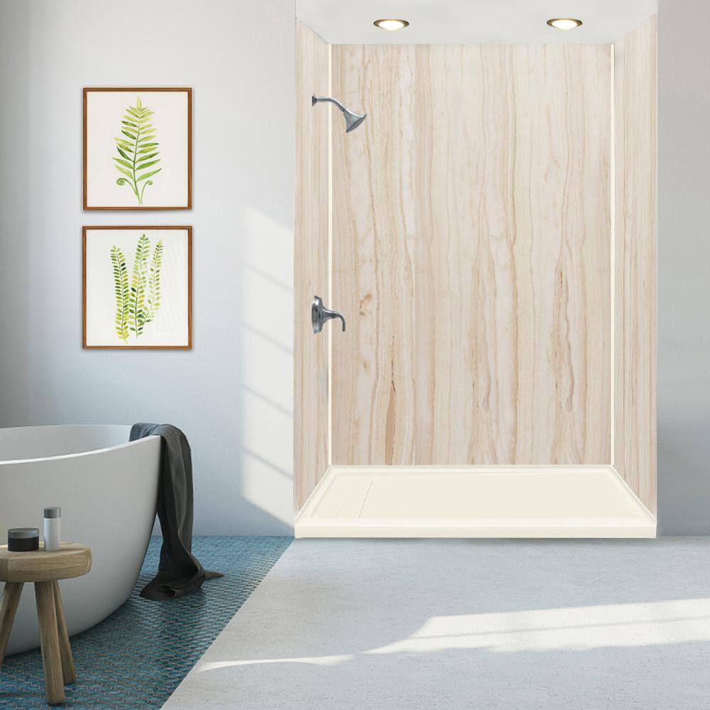 Off-White Rectangular Shower Base with Left Drain, 60" x 30"