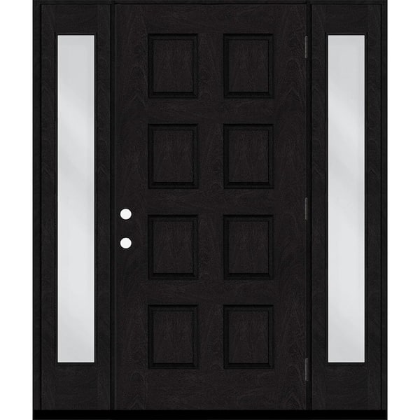 Steves & Sons Regency 64 in. x 80 in. 8-Panel LHOS Onyx Stain Mahogany Fiberglass Prehung Front Door w/Dbl 12in.Sidelites