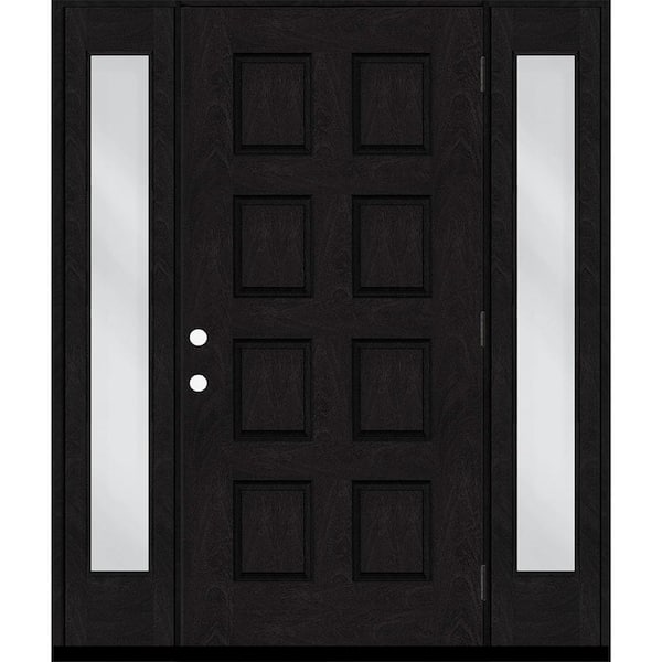 Steves & Sons Regency 74 in. x 96 in. 8-Panel LHOS Onyx Stain Mahogany Fiberglass Prehung Front Door with Dbl 14 in. Sidelites