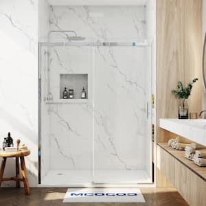56-60.25 in. W x 76 in. H Single Sliding Semi-Frameless Smooth Sliding Shower Door in Chrome with 3/8 in. Glass