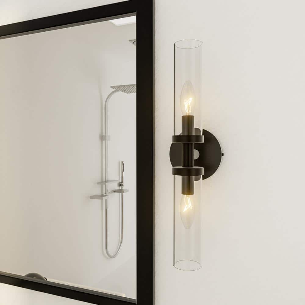 Asherton 4.7 in. Modern 2-Light Matte Black Dimmable Vanity Light with Clear Glass Shade price history on PriceWatchPro