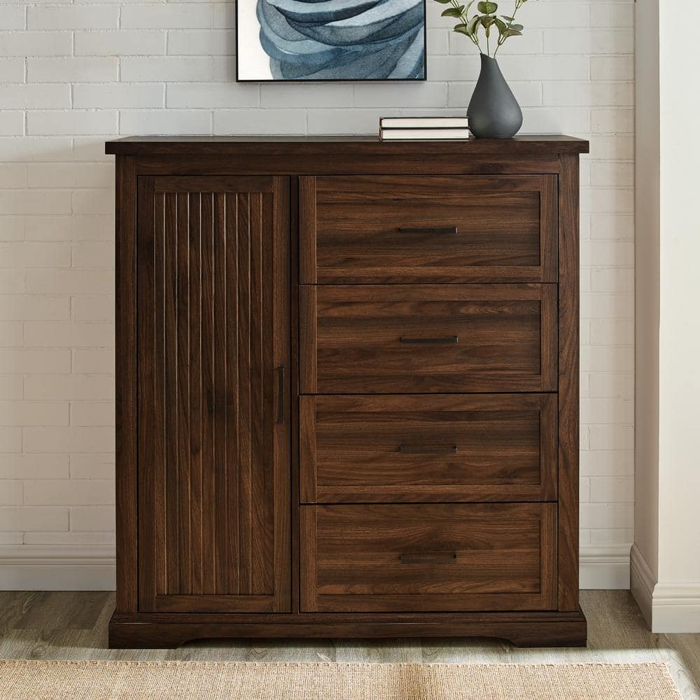 45 in. W. Dark Walnut Wood 4-Drawer and 1-Cabinet Transitional Wardrobe