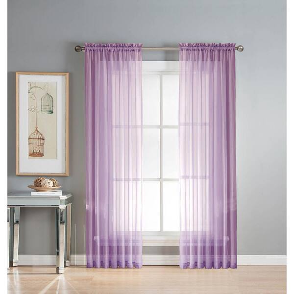 Window Elements Sheer Diamond Sheer 56 in. W x 63 in. L Rod Pocket Extra Wide Curtain Panel in Lilac