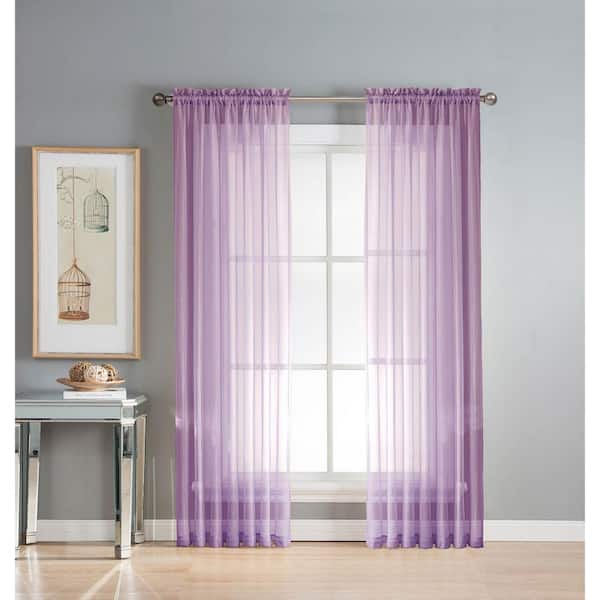 Window Elements Sheer Diamond Sheer 56 in. W x 95 in. L Rod Pocket Extra Wide Curtain Panel in Lilac
