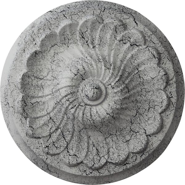 Ekena Millwork 2-1/4 in. x 12-1/4 in. x 12-1/4 in. Polyurethane Flower Spiral Ceiling Medallion, Ultra Pure White Crackle