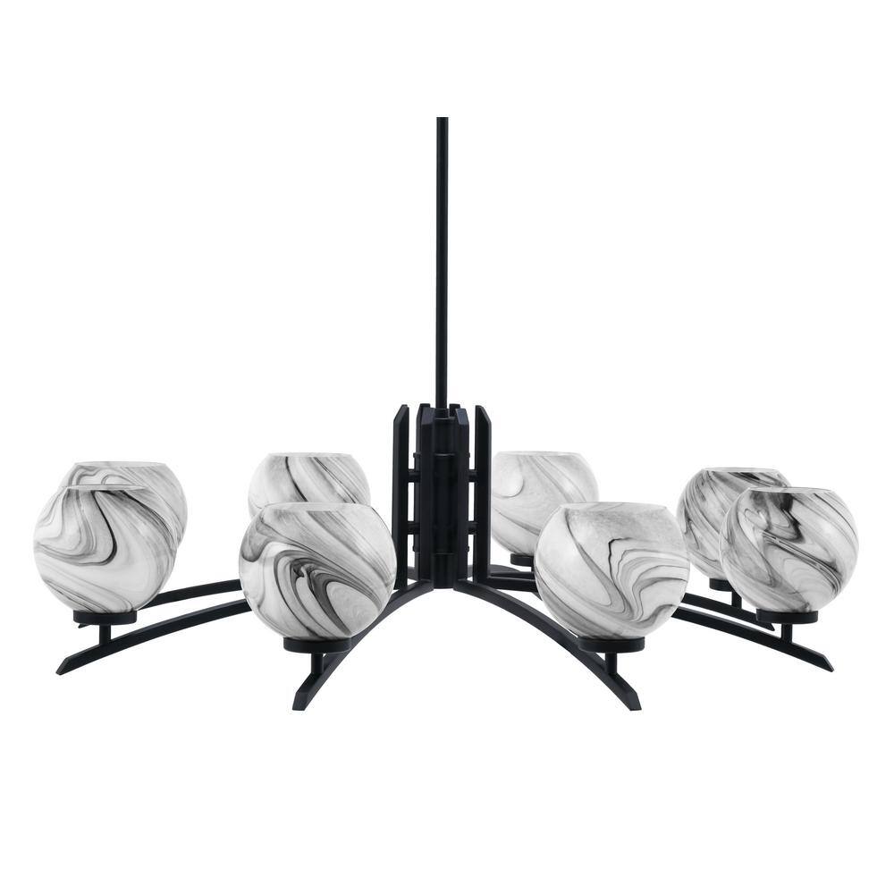 Siena 35.75 in. 8 Light Matte Black Chandelier with Onyx Swirl Glass Shades