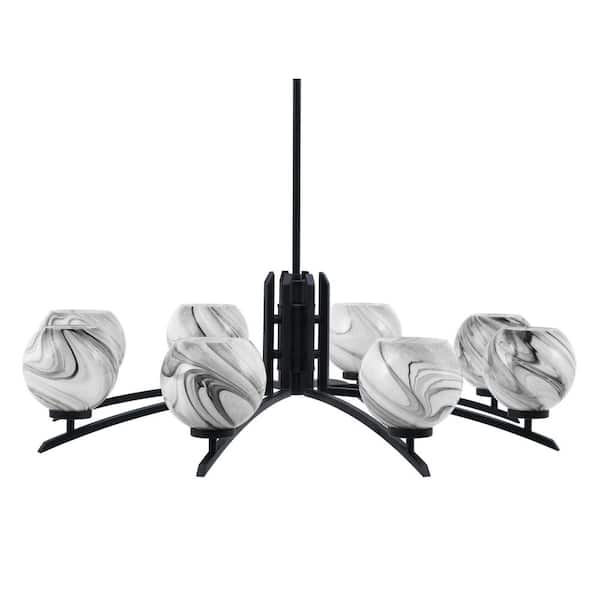 Unbranded Siena 35.75 in. 8 Light Matte Black Chandelier with Onyx Swirl Glass Shades