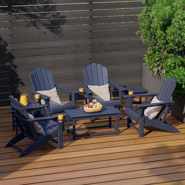WESTIN OUTDOOR Aderson 7-Piece All Weather Fade Resistant Outdoor Plastic Adirondack Chair Patio Conversation Lounge Set in Navy Blue