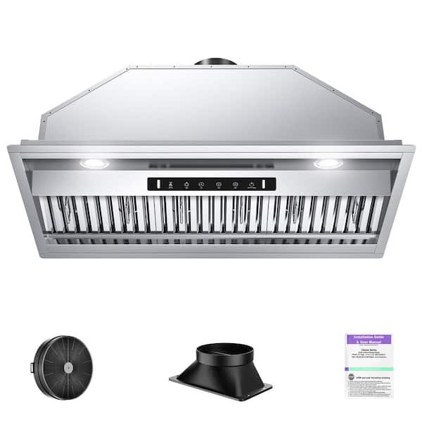 36 in. 900 CFM Convertible Insert Range Hood Stainless Steel with Baffle Filters, LED and Gesture Control