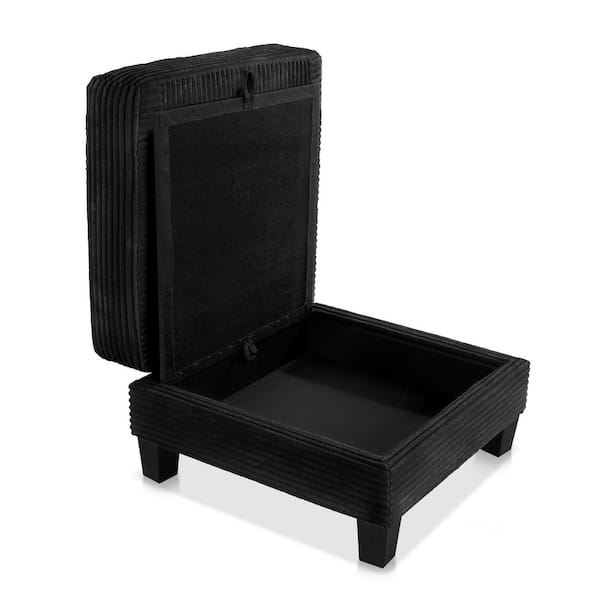 Kasin Black Chenille Square Storage Ottoman Medium Size Ottoman