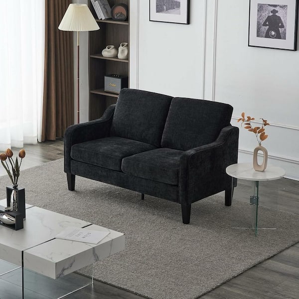 53.6 in. Black Chenille 2-Seater Loveseat with Cushion
