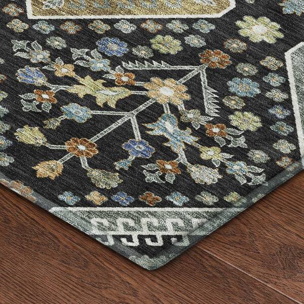 Mayfield Premium Machine Washable Abstract AMF2459 Black 10 ft. x 14 ft. Area Rug