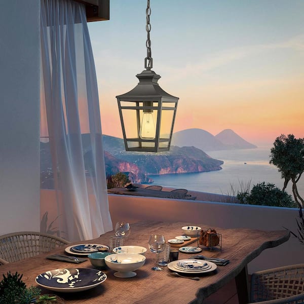 87 in. H 1 Light E26 Outdoor Pendant Light with Glass Shade Hanging Light for Patio Front Porch, No Bulbs Included