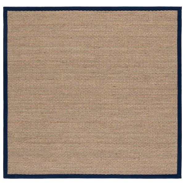 Natural Fiber 6 ft. x 6 ft. Natural/Navy Blue Abstract Solid Border Square Area Rug