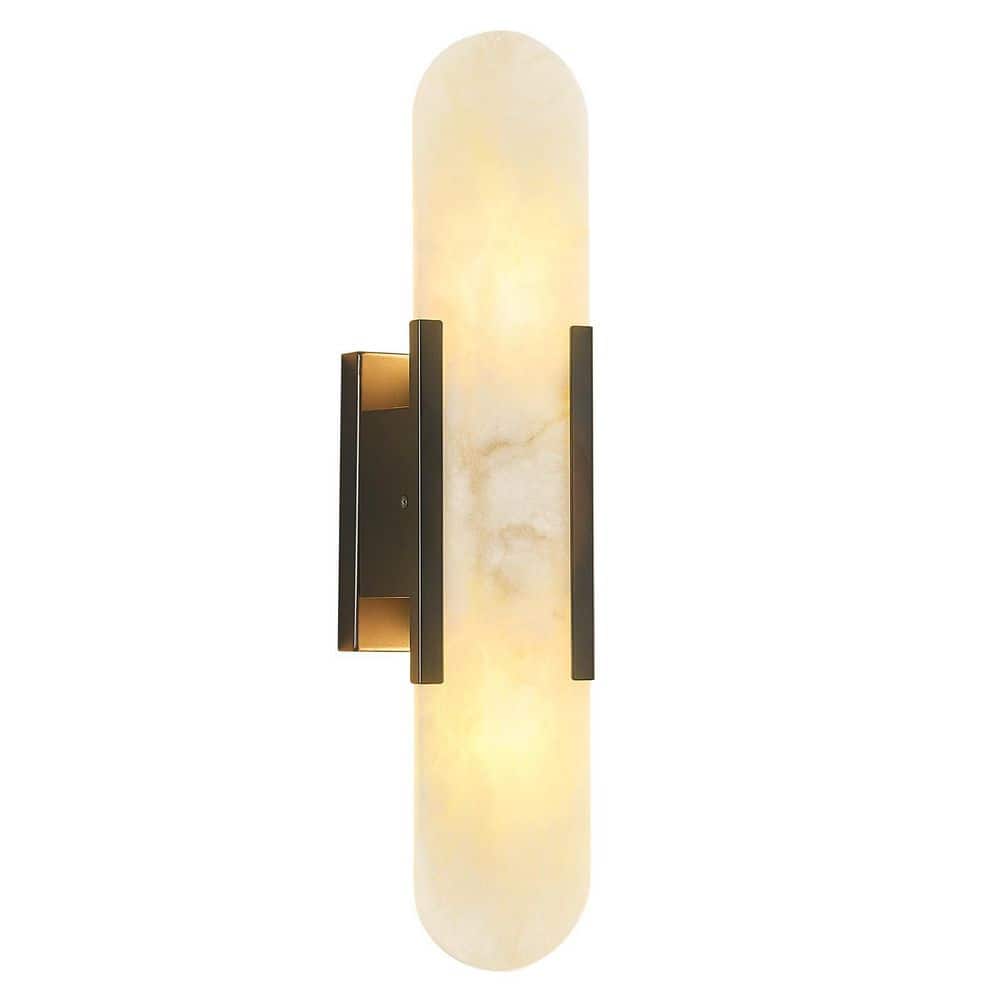 Natural Alabaster 19.7 in. 2-Light Black 1-Pack Modern Wall Sconce With Marble Shade for Livting Room Bedroom price history on PriceWatchPro