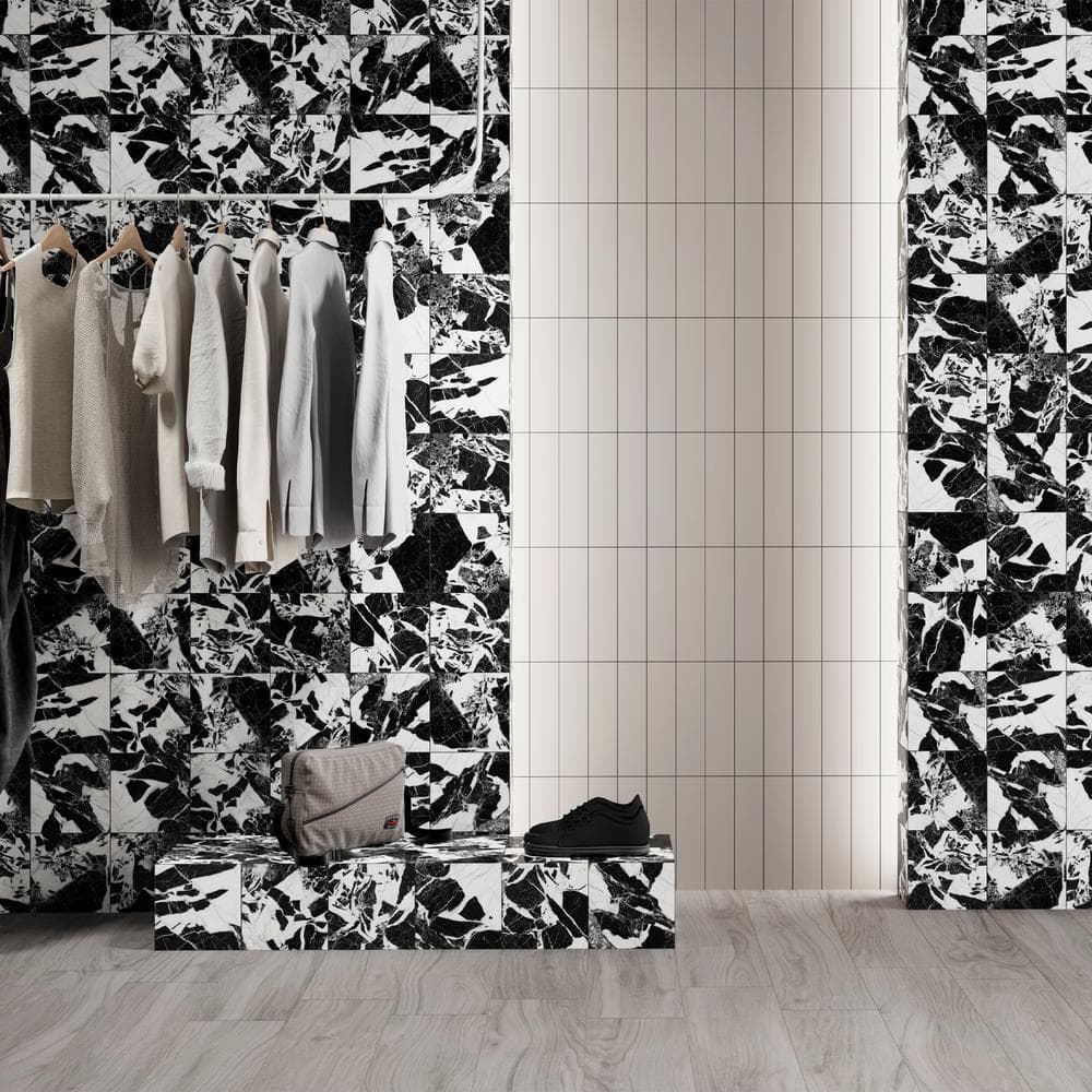 Senzia 8" x 8" Black and White Marble-Look Porcelain Tile
