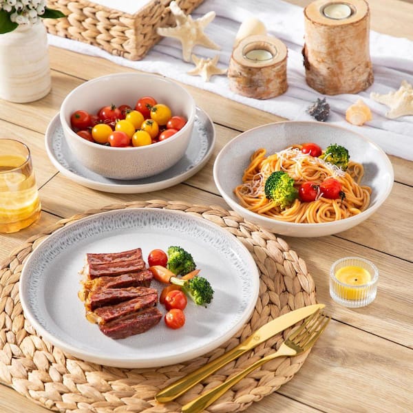vancasso 24-Piece Cream White and Beige Stoneware Dinnerware Set Service for 6 Bowls and Plates Set Tableware Dinner Set