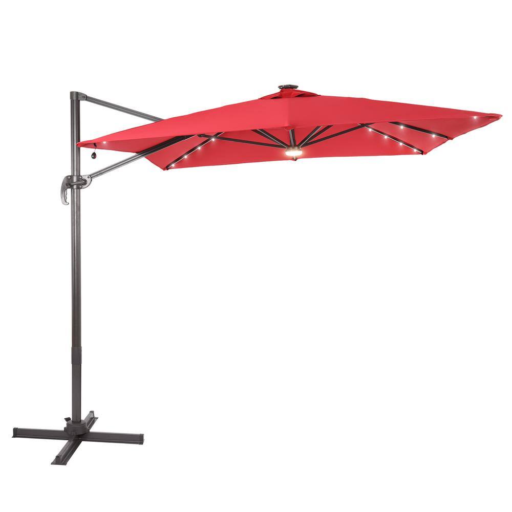 JOYESERY 10 ft. x 8 ft. Outdoor Rectangular Cantilever LED Patio Umbrella, 240 g Solution-Dyed Fabric, Aluminum Frame, Rust Red