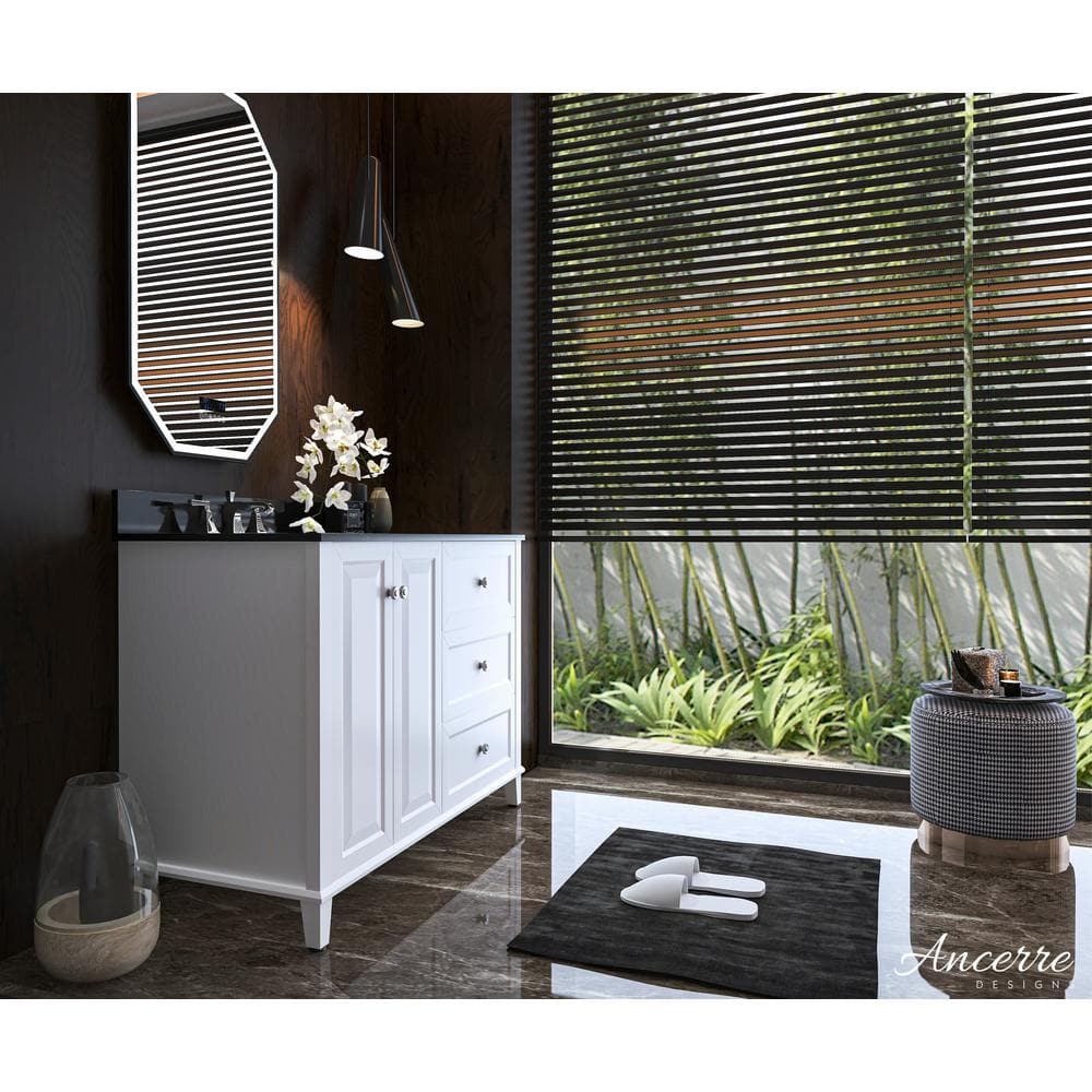 Hannah 48'' White Wood Freestanding Vanity with Black Quartz Top