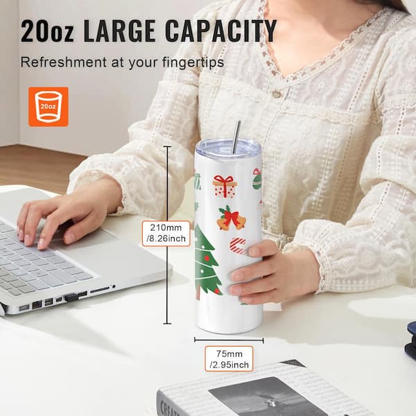 VEVOR 24 Pack Sublimation Tumblers 20oz Skinny Straight, Stainless Steel Sublimation Tumblers Blank, Stainless Steel Double Wall Tumbler, White