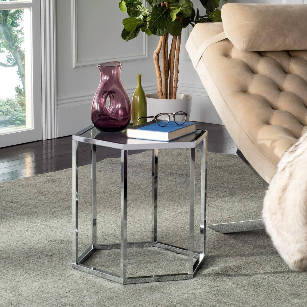 Teagan Chrome Hexagonal Glass End Table