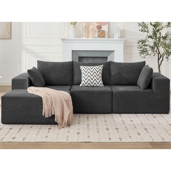 anpport Modern 103 in. Square Arm 4-piece L-Shaped Chenille Modular Sectional Sofa in Black with Chaise, No Assembly Required