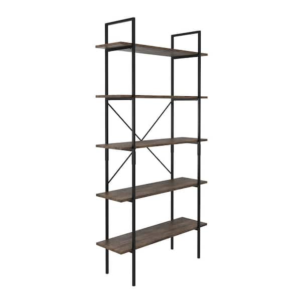 Lavish Home 68 in. Brown Wooden 5-Shelf Etagere Bookcase with Steel Frame