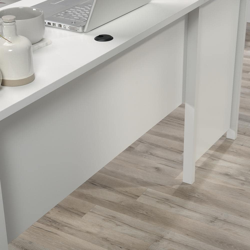 Soft White L-Shaped Executive Desk with Drawer and Filing Cabinet