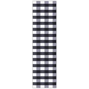 Ottohome Collection Non-Slip Rubberback Checkered Buffalo Plaid 2x7 Indoor Runner Rug, 1 ft. 10 in. x 7 ft., Grayscale