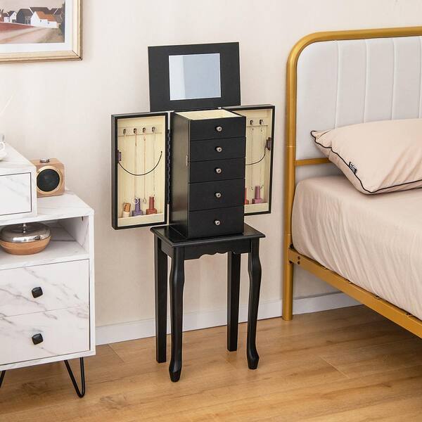 Black Jewelry Cabinet Armoire Storage Box Chest Standing Dressing Organizer Mirror 13 in. x 9 in. x 34 in.
