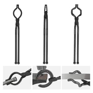 Blacksmith Tongs, 18 in. 3-Pieces V-Bit Bolt Tongs, Wolf Jaw Tongs and Z V-Bit Tongs, Carbon Steel Forge Tongs