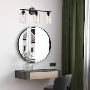 22.83 in. 3-Light Black Modern Adjustable Wall Sconce Bathroom Vanity-Light with Clear Glass Shade