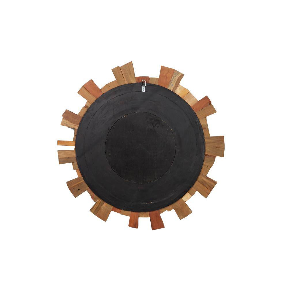 Large Eclectic Multicolor Reclaimed Wood Round Wall Mirror