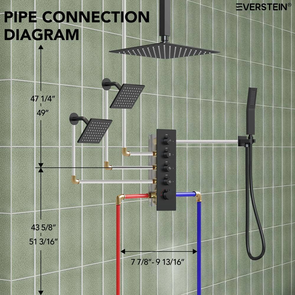 Matte Black 16" Stainless Steel Multi-Head Shower System