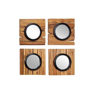 18 in. x 18 in. Handmade Round Framed Brown Wall Mirror (Set of 4)