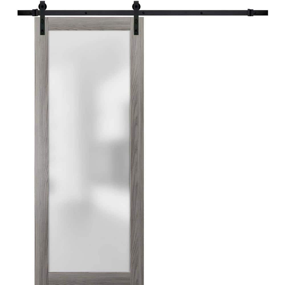 Assembly Required 36 in. x 84 in. Frosted Glass Gray Finished Solid Pine Wood Sliding Barn Door with Hardware Kit price history on PriceWatchPro