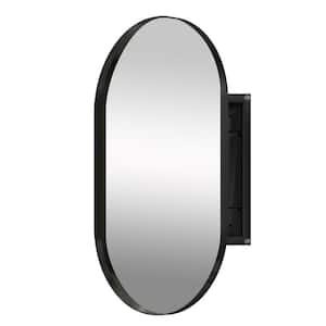 20 in. W x 34 in. H Matte Black Oval Metal Framed Recessed Bathroom Medicine Cabinet with Mirror and Adjustable Shelves