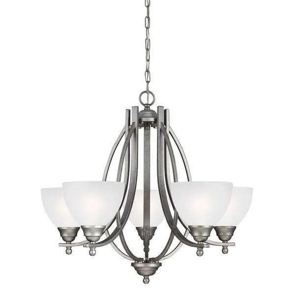 Generation Lighting Vitelli 5-Light Weathered Pewter Chandelier with Satin Etched Glass