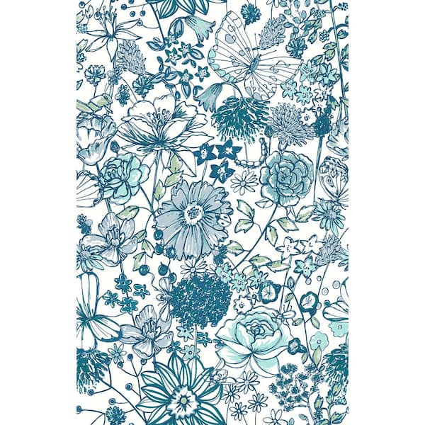 A-Street Prints Daley 20.5 in. x 33 ft. Blue Line Floral Wallpaper