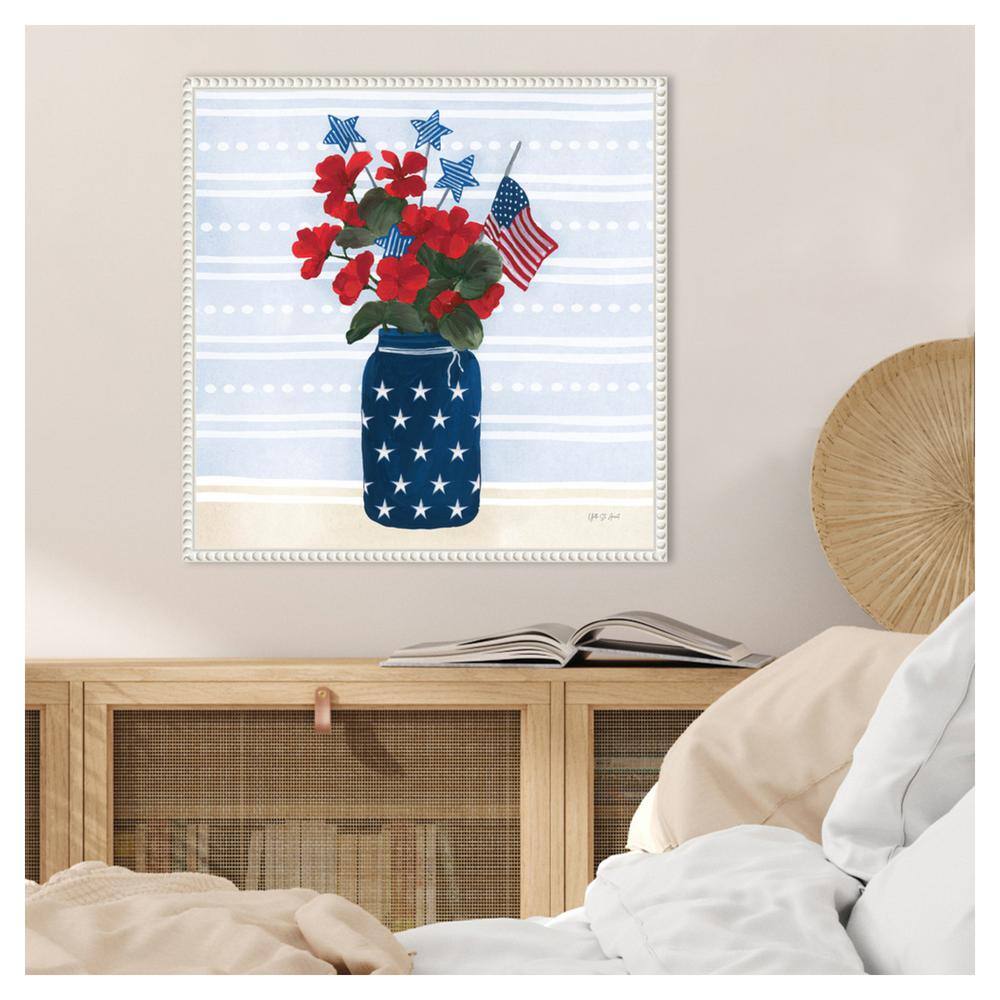 Patriotic Red Flowers in Blue Star Vase Canvas Print