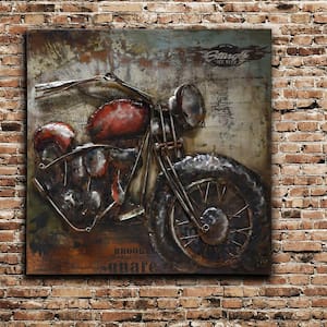 40 in. x 40 in. ''Motorcycle 2'' Mixed Media Iron Hand Painted Dimensional Wall Art