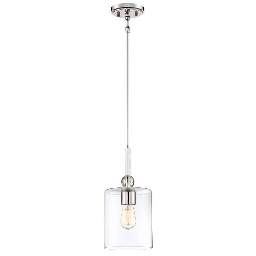 Transitional Mini Polished Nickel Pendant with Clear Glass Shade