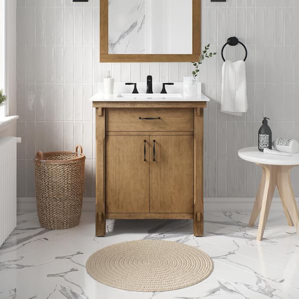 Home Decorators Collection Bellington 30 in. W x 22 in. D x 34 in. H Single Sink Bath Vanity in Almond Toffee with White Engineered Stone Top