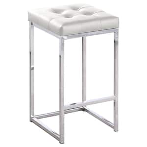 Jersey 26.5 in. H White Faux Leather Counter Height Stool in Silver (Set of 2)