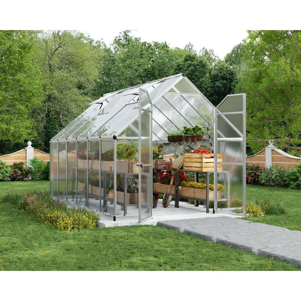 Essence 8' x 12' Silver Polycarbonate and Aluminum Greenhouse