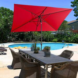 10 ft. x 6.5 ft. Aluminum Market Tilt Crank Outdoor Patio Umbrella in Red
