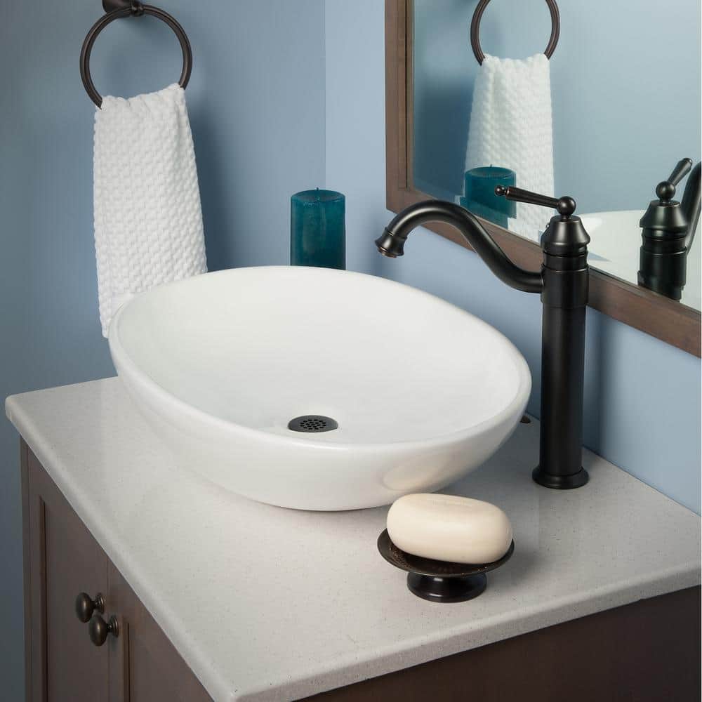 Bianco White Ceramic Oval Vessel Sink with Overflow
