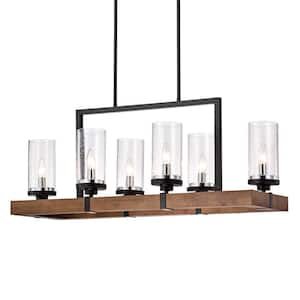 Sonoma 36 in. 6-Light Indoor Black and Oak Linear Chandelier with Light Kit