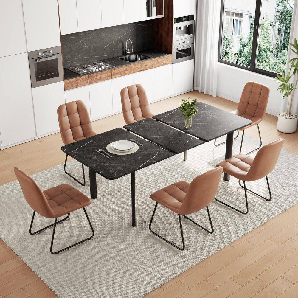 Go Janel GOJANE Modern 7-Piece Extendable Rectangle Gray MDF Top Dining Room Set ...